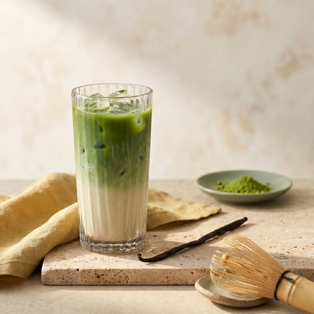 Iced Vanilla Mushroom Matcha Latte